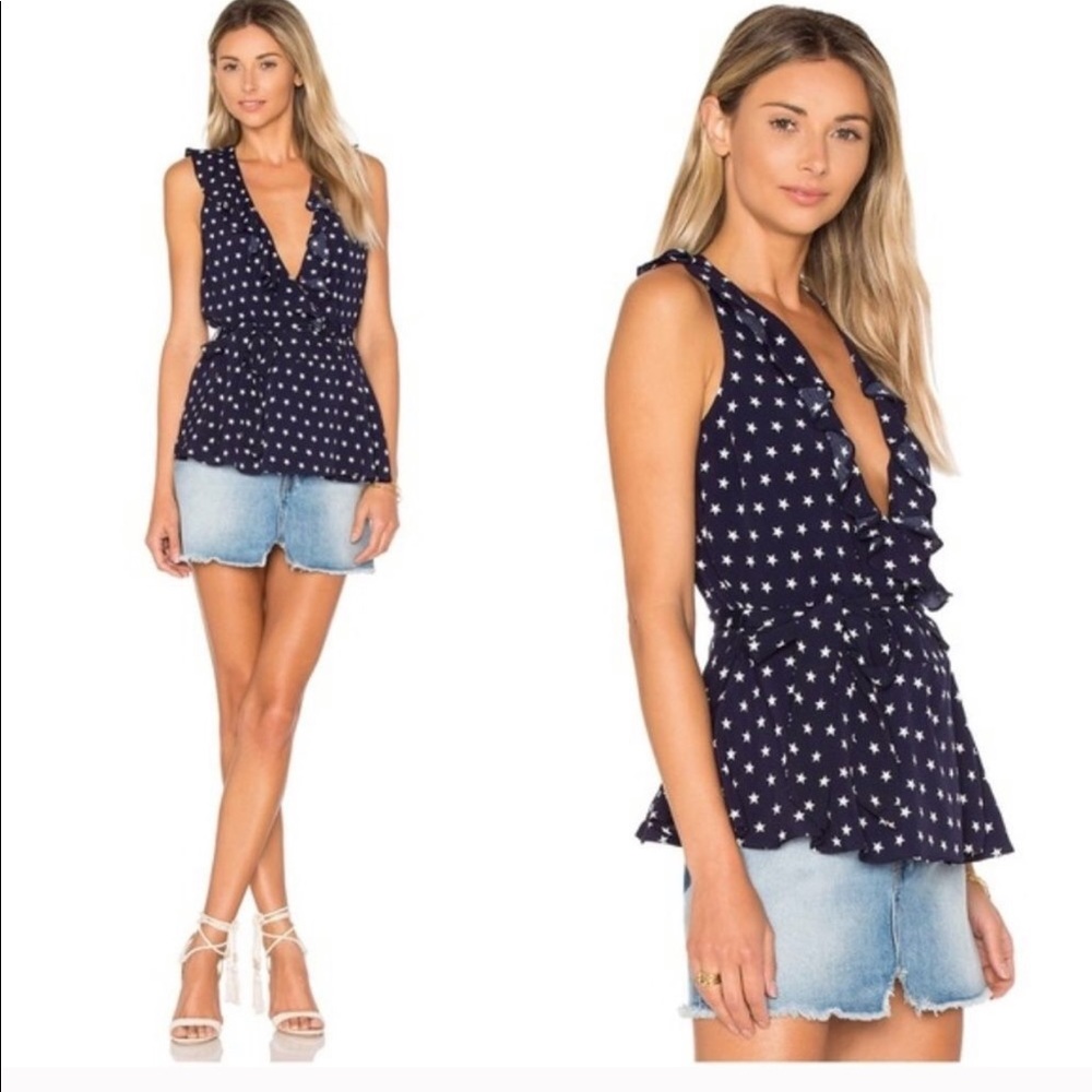 Lovers+Friends NWT navy wrap star print blouse